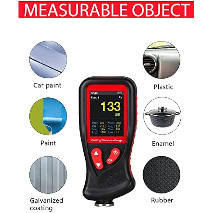WINTACT PAINT COATING THICKNESS GAUGE METER 0~1300UM, 1500 READINGS STORAGE, 360SCREEN ROTATION, BACKLIT COLOR DISPLAY, VOICE FEATURE, AUTO-OFF, RECHARGEABLE FOR USED CAR BUYER CHECK ORIGINAL COATING - Image 5